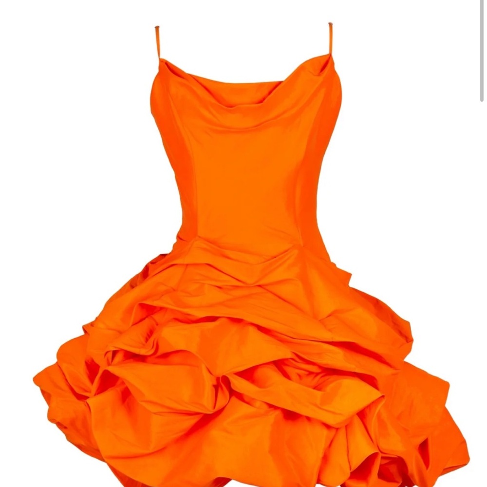 CeliaB Vibrant Orange Mini Dress with Voluminous Ruffled Skirt